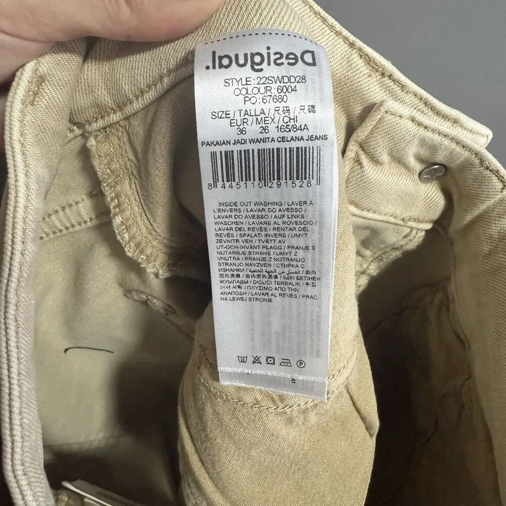 NWT Desigual Women Flare Cropped Ankle Jeans Khaki Beige 36 (US 2) Clean Girl